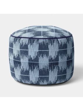 Threshold 14” x 20” Ikat Patio Woven Round Pouf Light Blue/Navy- NWOT